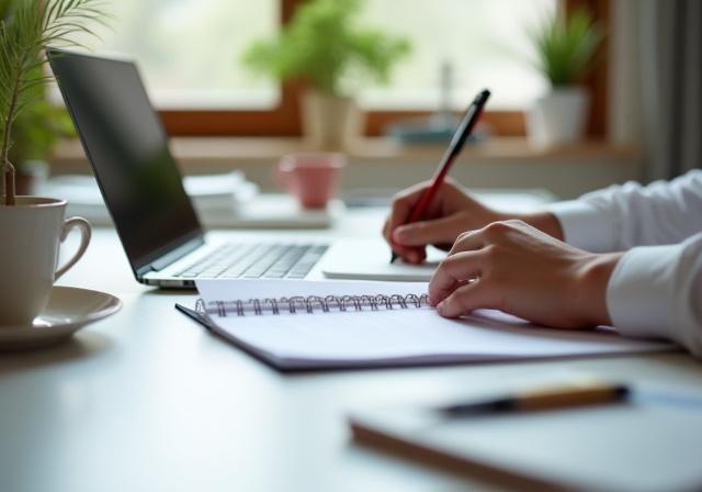 Une rédactrice travaillant sur un article