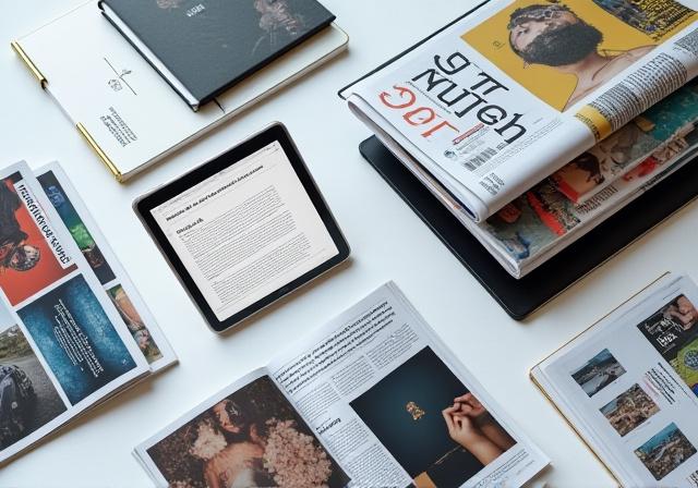 Plusieurs magazines et tablettes affichant du contenu